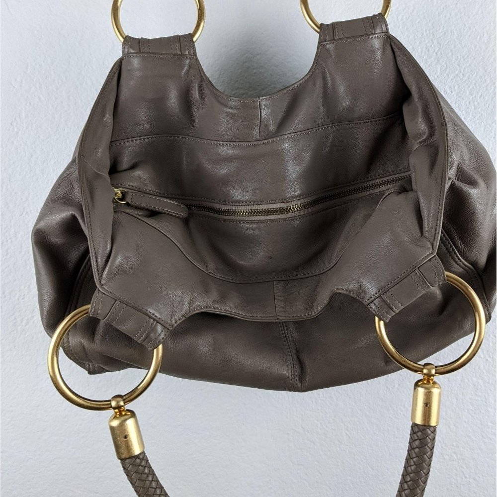 Perlina Tan Leather Braided Strap Tote - Picture 4 of 10